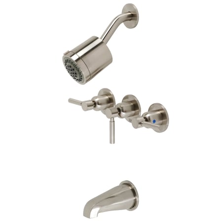 Kingston Brass Tub and Shower Faucet, Brushed Nickel, Wall Mount KBX8138DL